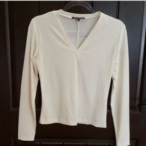 Norma Kamali Cream Long Sleeve V-Neck Top